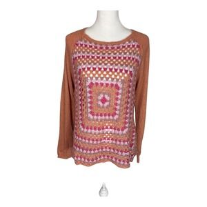 Sundance Crochet Granny Square‎ Wool Alpaca Blend Sweater Terracotta Pink L